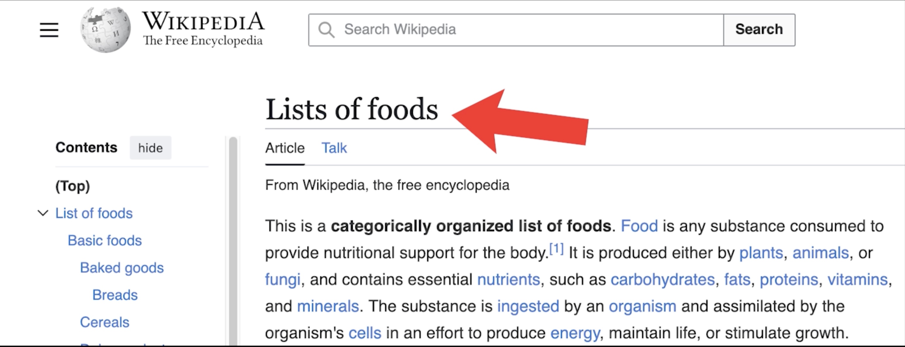 Wikipedia's list of foods - easy to scrape with quality entries