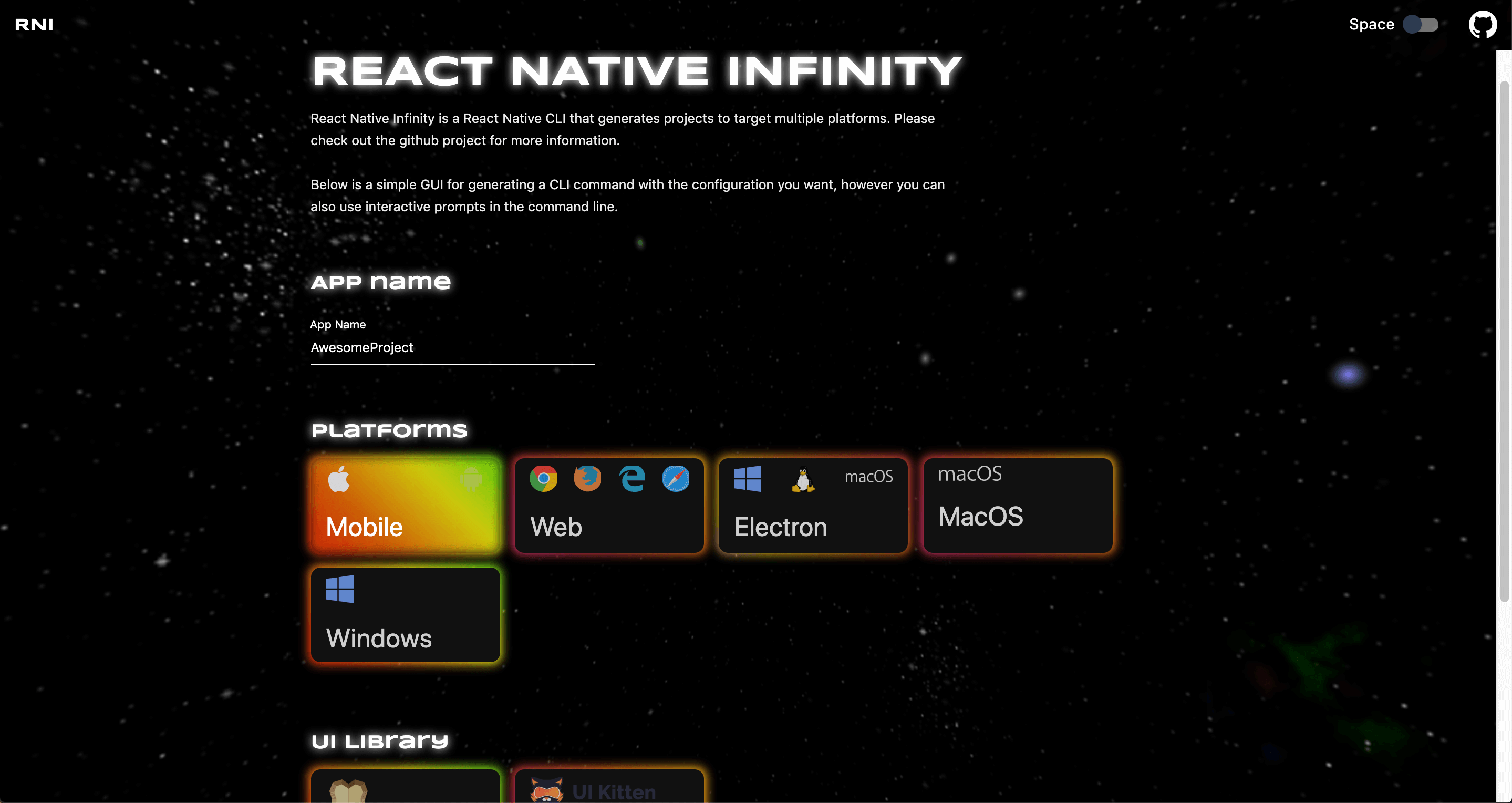 React Native Infinity website