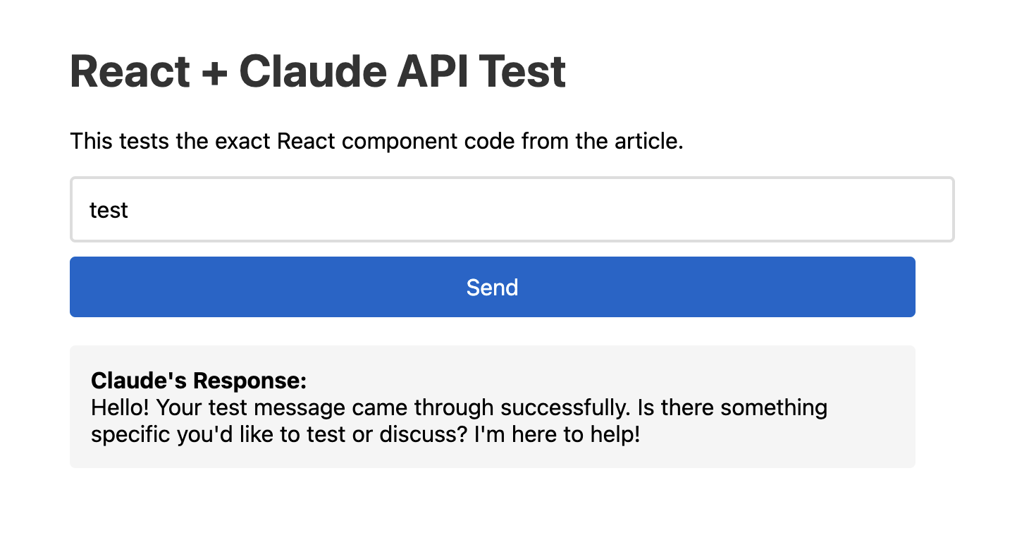 React component successfully calling Claude API